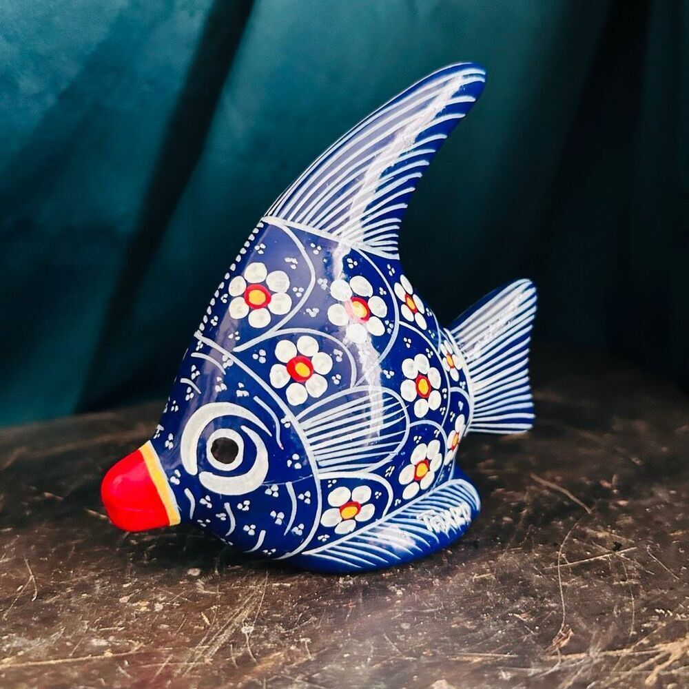 Hand Painted Mexican Folk Art Angel Fish Figurine